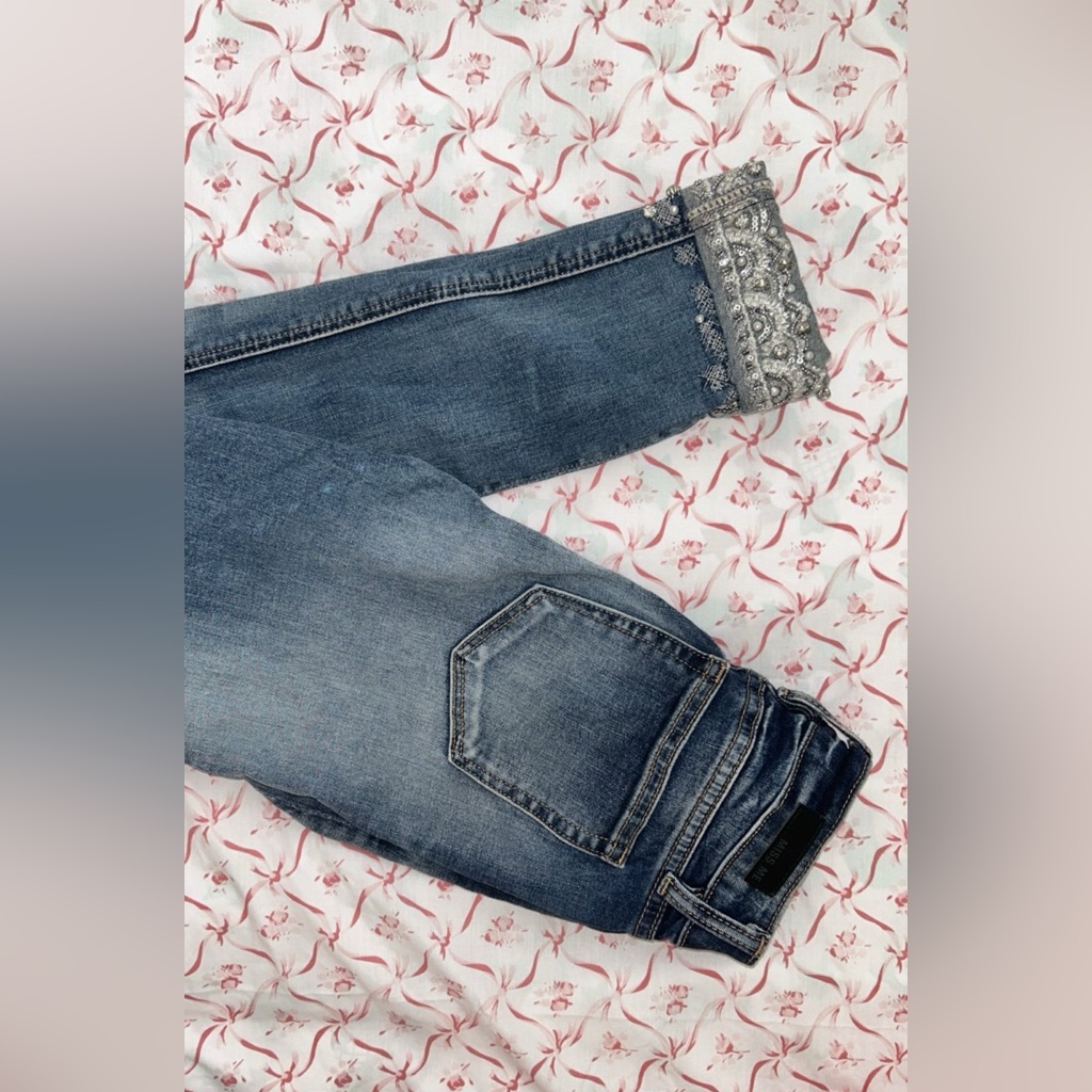 Miss Me Blue Skinny Jeans With Silver Accents